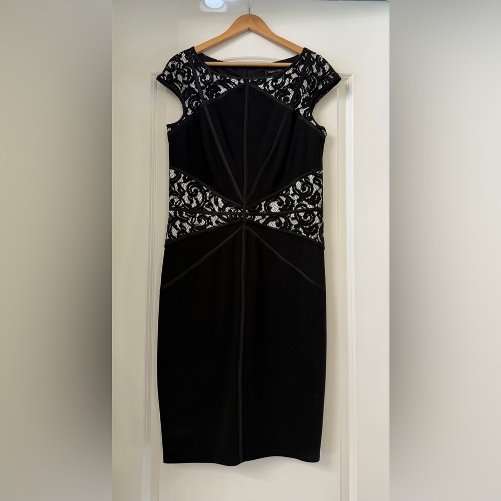Tadashi Shoji Black and White Lace Midi Dress